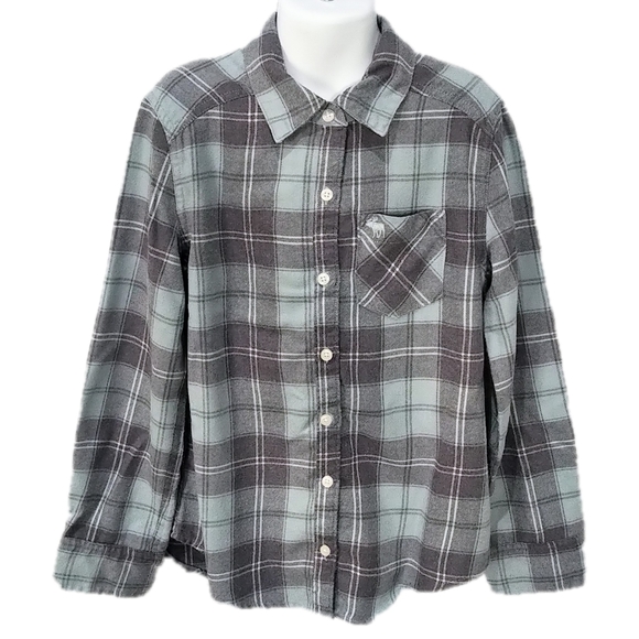 Abercrombie Kids Flannel Plaid Shirt - Turquoise Blue Plaid - 7/8 - Picture 2 of 4